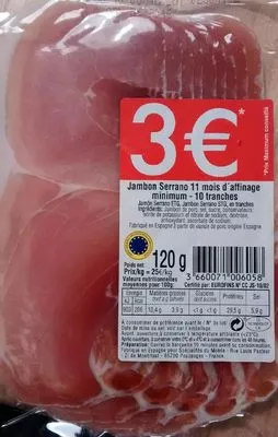 Jambon Serrano 11mois d'affinage Spécialité Du Monde , code 3660071006058