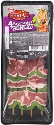 Brochettes d'agneau x 4 Férial, Marque Repère, Kermené 380 g, code 3661112058739