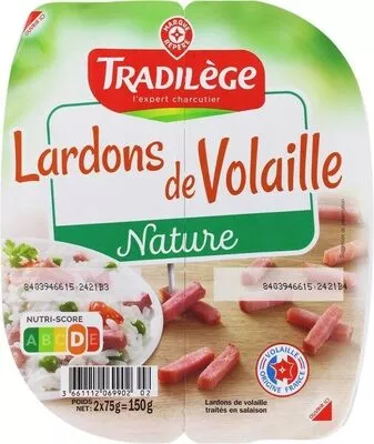 Lardons de volaille nature Tradilège, Marque Repère 2 x 75 g, code 3661112069902