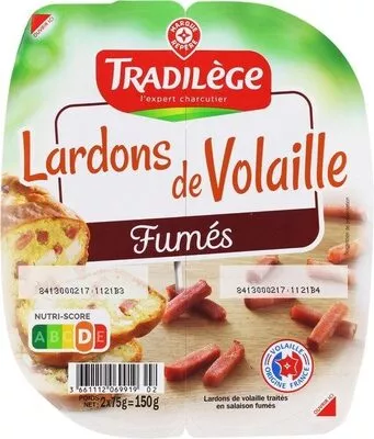 Lardons de volaille fumés Tradilège, Marque Repère 2 x 75 g, code 3661112069919