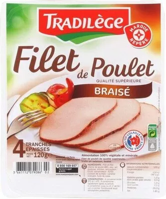 Filet de poulet braisé x 4 tranches Filet bleu, Filet De Poulet Leclerc,  Marque Repère,  Tradilège 120 g, code 3661112079086