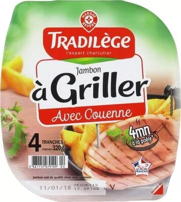 Jambon à griller 4 tranches Tradilège, Marque Repère 320 g, code 3661112079109