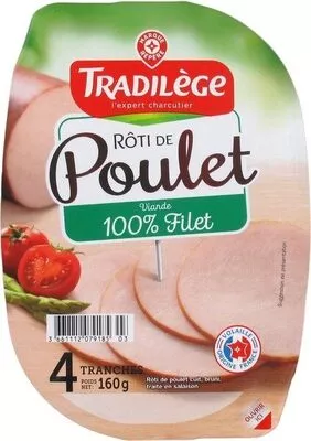 Rôti de poulet 4 tranches Tradilège, Marque Repère 160 g, code 3661112079185