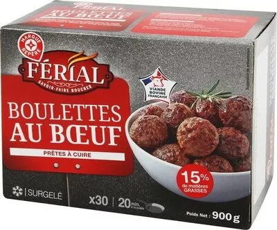 Boulettes au boeuf 15% Mat. Gr. x 30 Chantegril, Marque Repère,  Férial 900 g, code 3661112086275