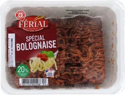 Viande hachée spécial bolognaise 20 % Mat. Gr. Férial, Marque Repère 500 g, code 3661112092498