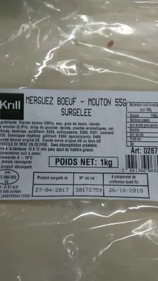 Merguez boeuf Krill 1 kg, code 3661366068294