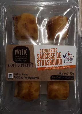 Feuilletés saucisse de Strasbourg Mix 95 g (6 pièces de 16 g environ), code 3700009262283