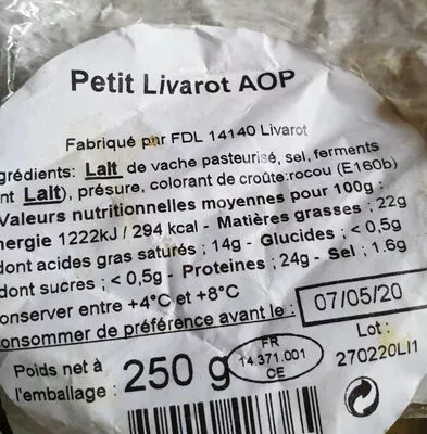 Petit Livarot Aoc 22 %  , code 3700090423365