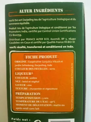  Thé Vert Nature Darjeeling Alter Eco 40 g, code 3700214610374