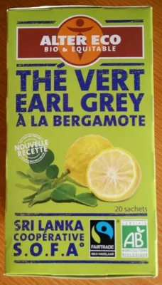 Thé vert Earl Grey à la bergamote Alter Eco 40 g (20 x 2 g), code 3700214613443