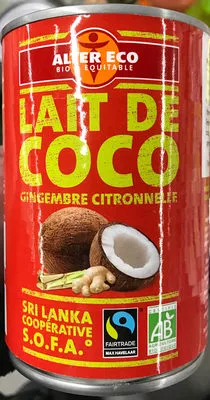 Lait de coco gingembre citronnelle Alter Eco 400 ml, code 3700214614389