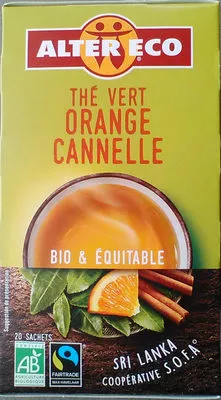 Thé vert Orange Cannelle Alter Eco 40 g, code 3700214617892