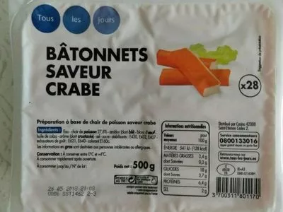 Bâtonnets saveur crabe Tous les jours 500 g, code 3700311801170