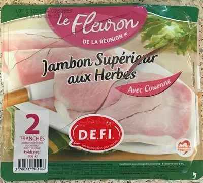 Jambon Supérieur aux Herbes, 2 tranches Le Fleuron de la Réunion 80g, code 3700337101506