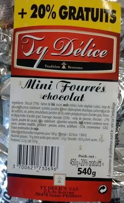 Mini Fourrés Chocolat (+20% gratuits) Ty Délice 540 g, code 3700621730696