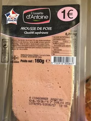 Mousse de foie L'assiette D'antoine 160 g, code 3700912300669