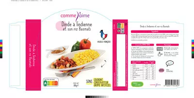 Dinde à l'indienne et son riz Basmati Comme J'aime 300 g, code 3700977701357