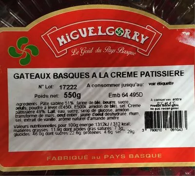 Gâteau Basque à la Crème Pâtissière Miguelgorry 550 g, code 3760010091043