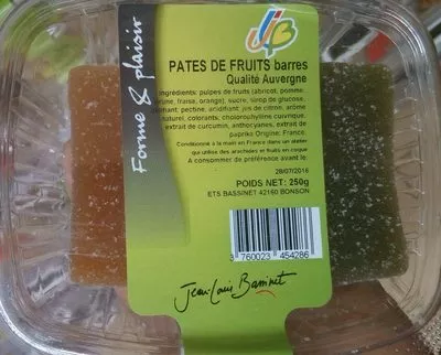 Pâtes de fruits barres qualité Auvergne Jean-Louis Bassinet 250 g, code 3760023454286