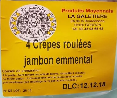 Crêpe  jambon emmental  , code 3760036411283