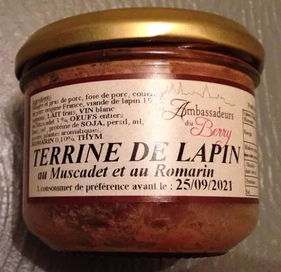 Terrine de lapin au Muscadet et au Romarin Les Ambassadeurs du Berry 180 g, code 3760047740242