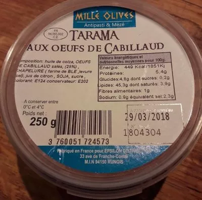 Tarama aux oeufs de Cabillaud Mille Olives 250 g, code 3760051724573