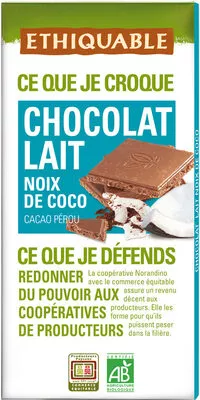 Chocolat lait noix de coco Ethiquable 100 g, code 3760091720641