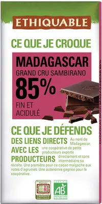 Chocolat noir 85% Madagascar Ethiquable 100 g, code 3760091722508