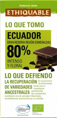 Chocolate Ecuador 80% Ethiquable 100 g, code 3760091726124