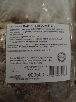 Pain lin tournesol miche 500g tranché emballé Belledonne 500 g, code 3760109050913