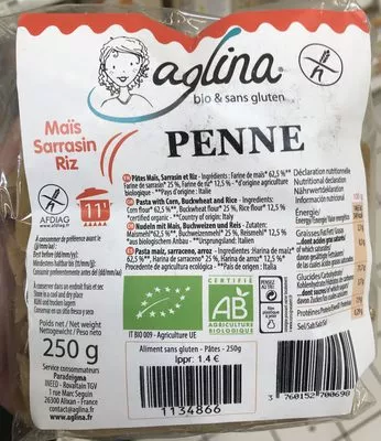 Penne Maïs Sarrasin Riz Aglina 250 g, code 3760152700698