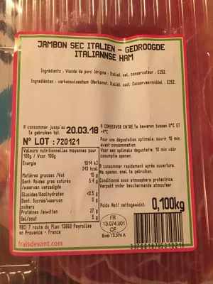 Jambon Sec Italien Frais Devant 100 g, code 3760187531021