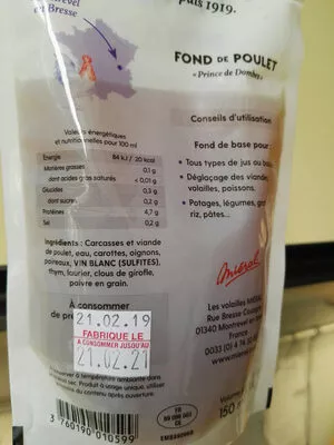 Fond de poulet  ';Prince de Dombes'; Mieral 150ml, code 3760190010599