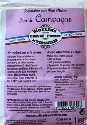 Pain de Campagne Moulins De Versailles Chaudé Frères , code 3760274680021