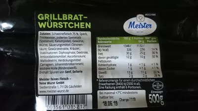 grillbratwürstchen Meister 500 g, code 4003561015212