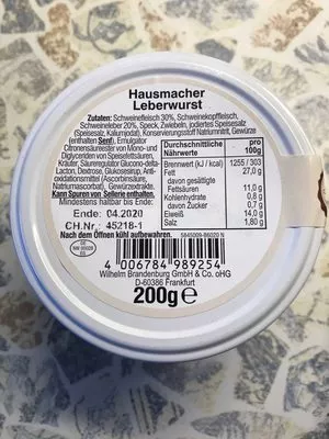 Hausmacher Leberwurst Wilhelm Brandenburg 200g, code 4006784989254