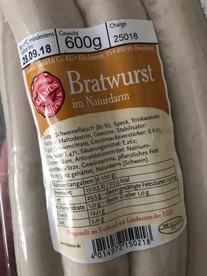 Bratwurst im Naturdarm  600 g, code 4014972150218