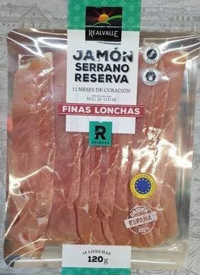 Jamón Serrano reserva en finas lonchas Realvalle 120 g, code 4056489140085