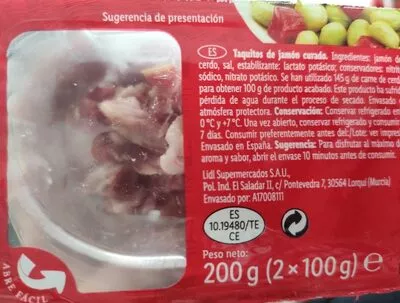 Taquitos jamón curado para cocinar Lidl 200 g, code 4056489170204