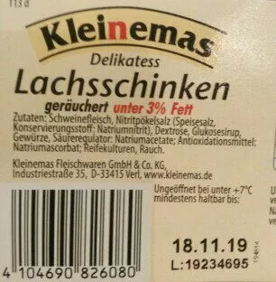 Delikatess Lachs-Schinken Kleinemas 150 g, code 4104690826080