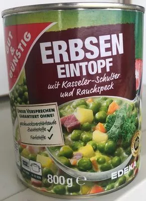 Erbsen-Eintopf mit Kasseler-Schulter und Rauchspeck Gut & Günstig, Edeka 800 g, code 4311596413980