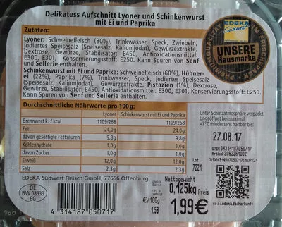 Delikatess Aufschnitt Edeka Südwest, Edeka 0,125 kg, code 4314187050717