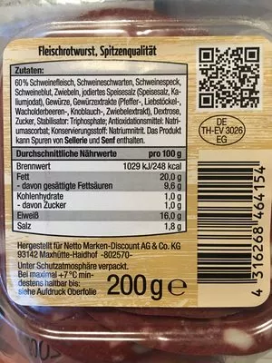 Fleisch-Rotwurst Hofmeier Sauels 200 Gramm, code 4316268464154