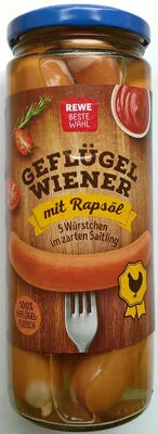 Geflügel Wiener mit Rapsöl REWE Beste Wahl 450 g, Abtropfgewicht 250 g, code 4388844005105