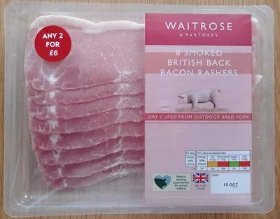 Beech smoked dry cured British back bacon Waitrose 250 g, code 5000169472422