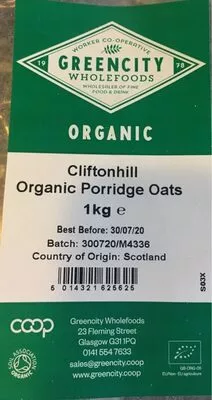 Cliftonhill organic porridge oats Greencity Wholefoods , code 5014321625625