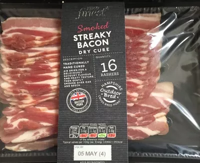 Smoked Streaky Dry Cure Bacon Tesco, Tesco Finest 240 g, code 5051399038643