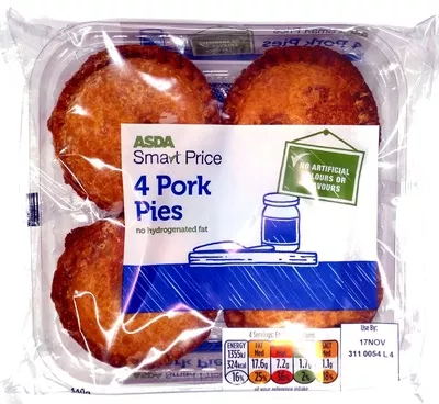 4 Pork Pies Asda, Asda Smart Price 440g, code 5051413258514