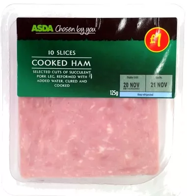 10 slices Cooked Ham Asda 125g, code 5052449332148