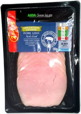 Applewood Smoked Pork Loin Thick sliced Asda 130g, code 5052449336139